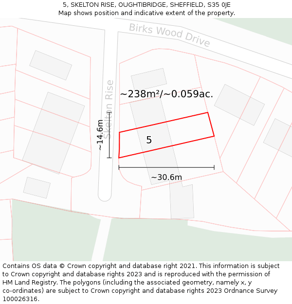 5, SKELTON RISE, OUGHTIBRIDGE, SHEFFIELD, S35 0JE: Plot and title map