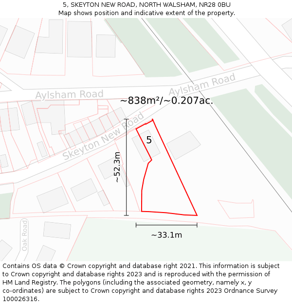 5, SKEYTON NEW ROAD, NORTH WALSHAM, NR28 0BU: Plot and title map