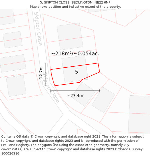 5, SKIPTON CLOSE, BEDLINGTON, NE22 6NP: Plot and title map