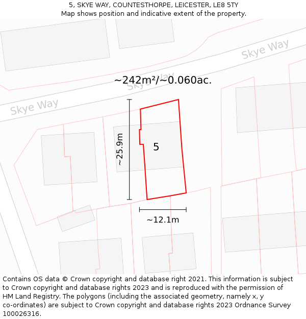 5, SKYE WAY, COUNTESTHORPE, LEICESTER, LE8 5TY: Plot and title map