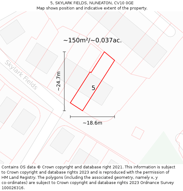 5, SKYLARK FIELDS, NUNEATON, CV10 0GE: Plot and title map