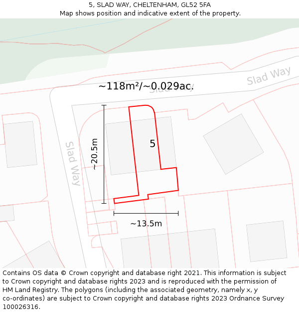 5, SLAD WAY, CHELTENHAM, GL52 5FA: Plot and title map