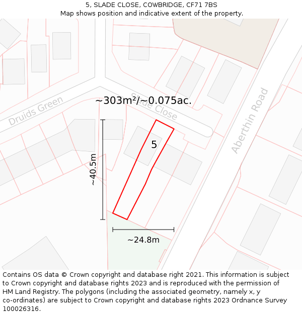 5, SLADE CLOSE, COWBRIDGE, CF71 7BS: Plot and title map