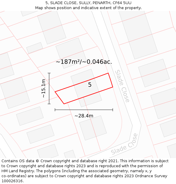 5, SLADE CLOSE, SULLY, PENARTH, CF64 5UU: Plot and title map