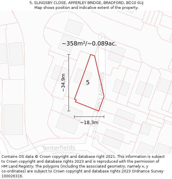 5, SLINGSBY CLOSE, APPERLEY BRIDGE, BRADFORD, BD10 0UJ: Plot and title map