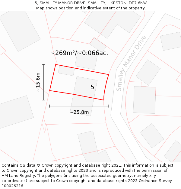 5, SMALLEY MANOR DRIVE, SMALLEY, ILKESTON, DE7 6NW: Plot and title map
