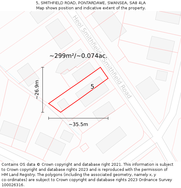 5, SMITHFIELD ROAD, PONTARDAWE, SWANSEA, SA8 4LA: Plot and title map