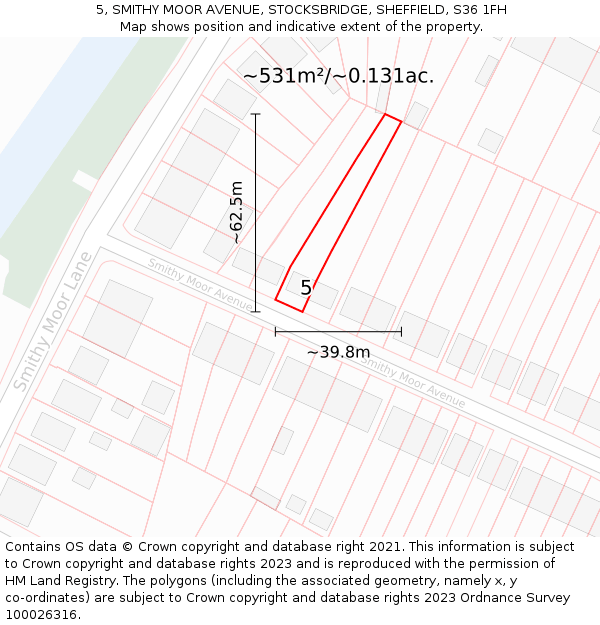5, SMITHY MOOR AVENUE, STOCKSBRIDGE, SHEFFIELD, S36 1FH: Plot and title map