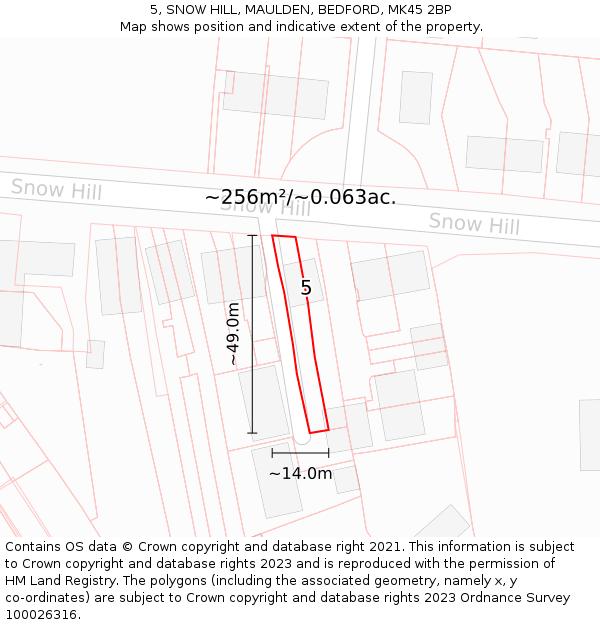 5, SNOW HILL, MAULDEN, BEDFORD, MK45 2BP: Plot and title map