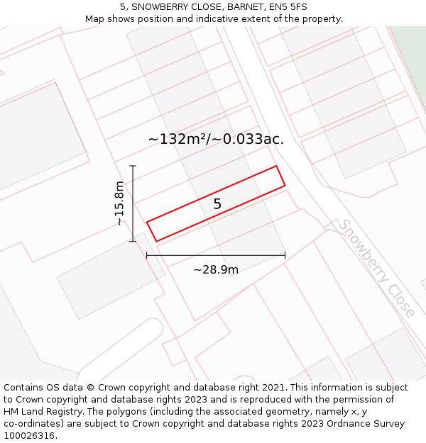 5, SNOWBERRY CLOSE, BARNET, EN5 5FS: Plot and title map