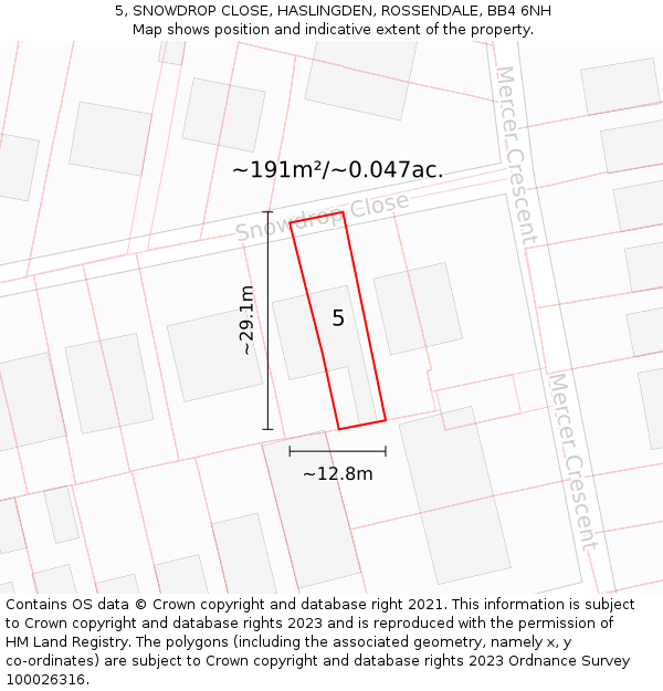 5, SNOWDROP CLOSE, HASLINGDEN, ROSSENDALE, BB4 6NH: Plot and title map