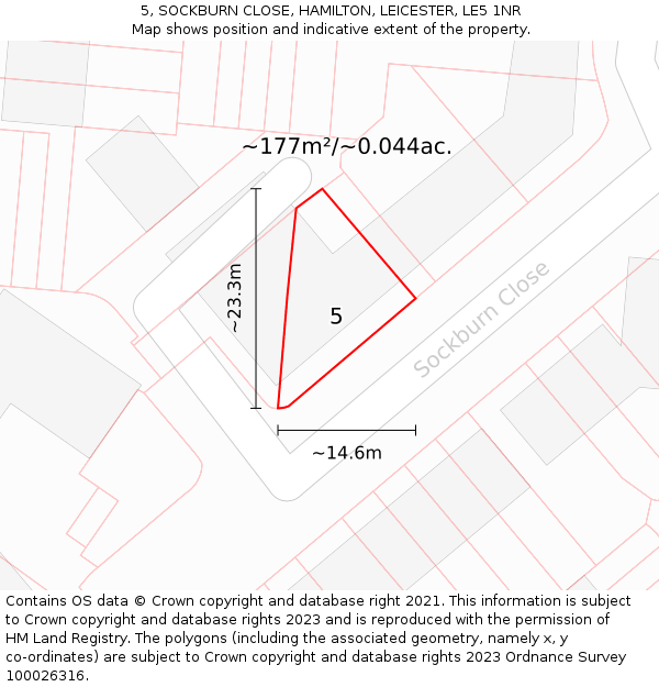 5, SOCKBURN CLOSE, HAMILTON, LEICESTER, LE5 1NR: Plot and title map