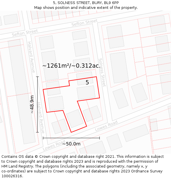 5, SOLNESS STREET, BURY, BL9 6PP: Plot and title map