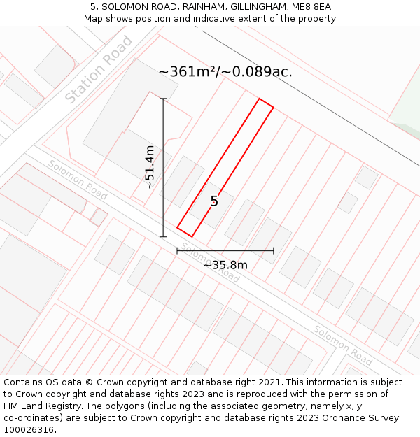 5, SOLOMON ROAD, RAINHAM, GILLINGHAM, ME8 8EA: Plot and title map