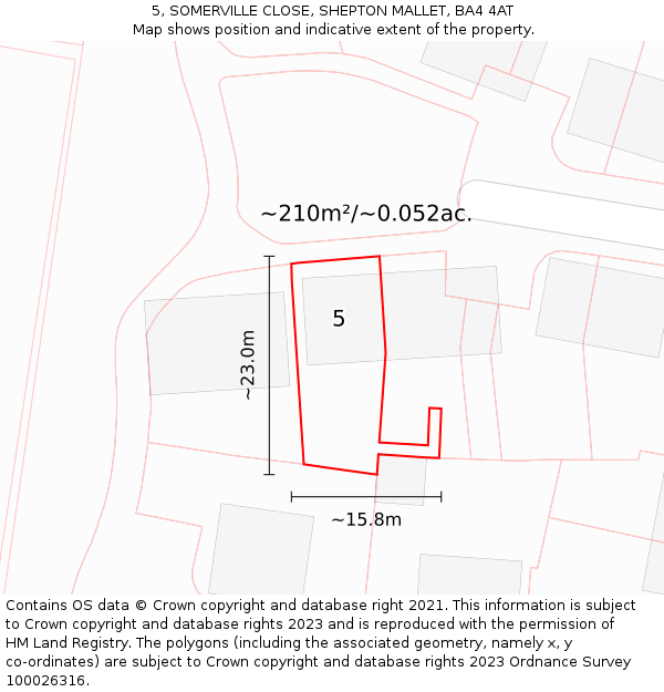 5, SOMERVILLE CLOSE, SHEPTON MALLET, BA4 4AT: Plot and title map