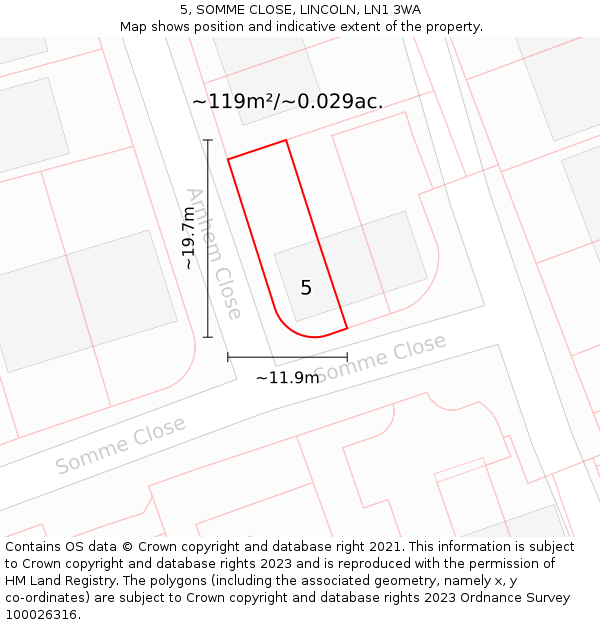 5, SOMME CLOSE, LINCOLN, LN1 3WA: Plot and title map