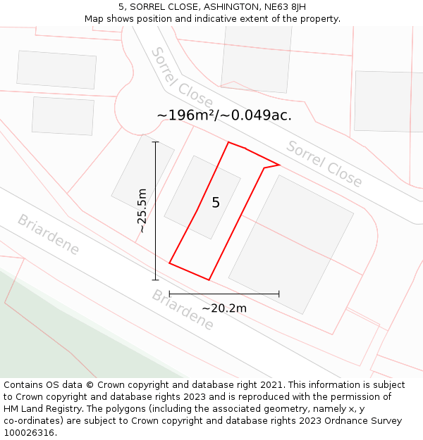 5, SORREL CLOSE, ASHINGTON, NE63 8JH: Plot and title map