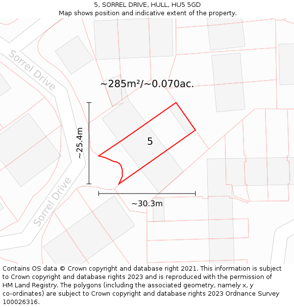 5, SORREL DRIVE, HULL, HU5 5GD: Plot and title map