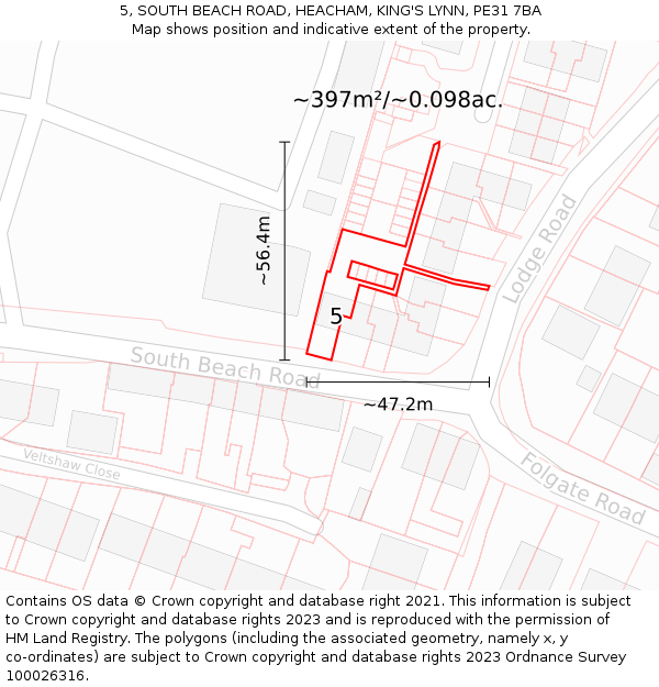 5, SOUTH BEACH ROAD, HEACHAM, KING'S LYNN, PE31 7BA: Plot and title map