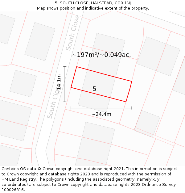 5, SOUTH CLOSE, HALSTEAD, CO9 1NJ: Plot and title map