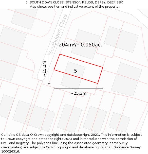 5, SOUTH DOWN CLOSE, STENSON FIELDS, DERBY, DE24 3BX: Plot and title map