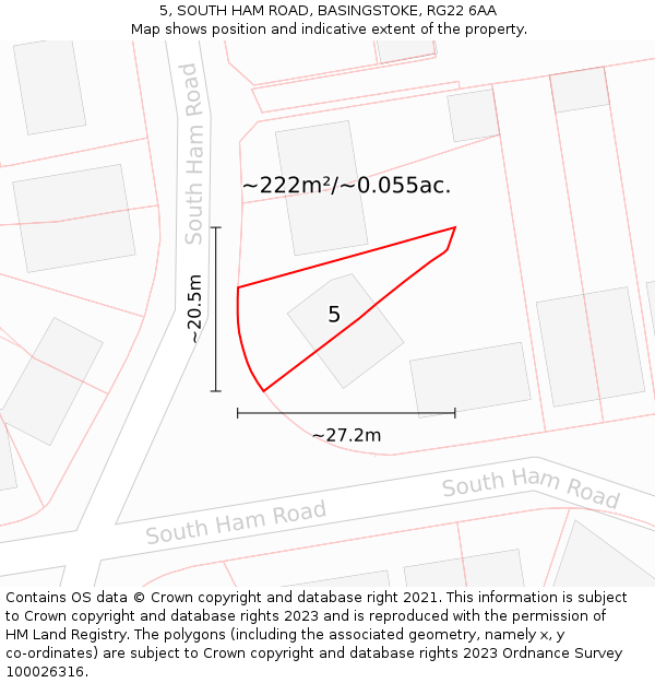 5, SOUTH HAM ROAD, BASINGSTOKE, RG22 6AA: Plot and title map