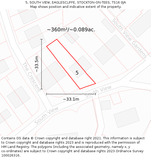 5, SOUTH VIEW, EAGLESCLIFFE, STOCKTON-ON-TEES, TS16 0JA: Plot and title map