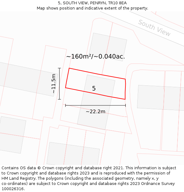 5, SOUTH VIEW, PENRYN, TR10 8EA: Plot and title map