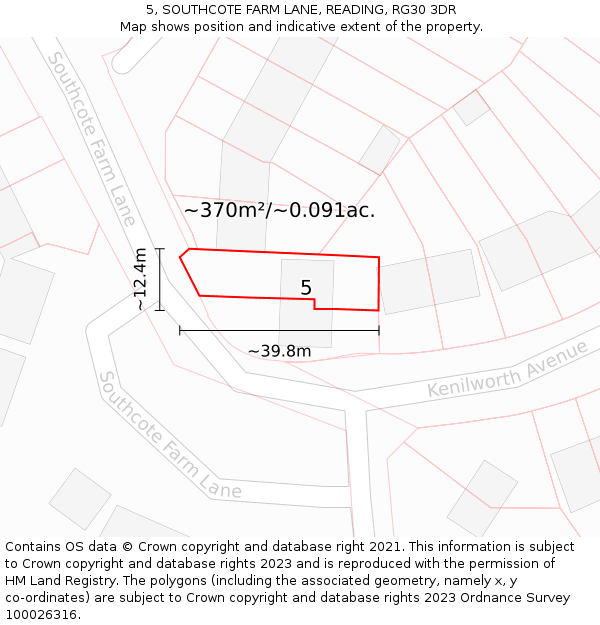 5, SOUTHCOTE FARM LANE, READING, RG30 3DR: Plot and title map