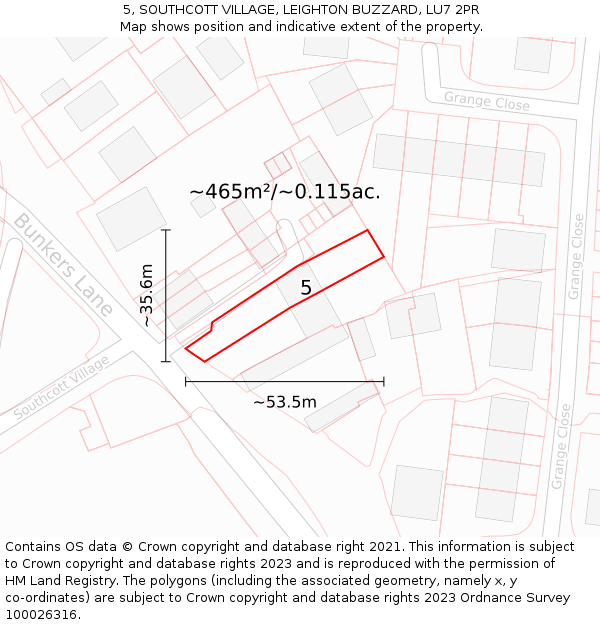 5, SOUTHCOTT VILLAGE, LEIGHTON BUZZARD, LU7 2PR: Plot and title map