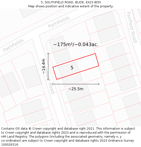 5, SOUTHFIELD ROAD, BUDE, EX23 8DN: Plot and title map