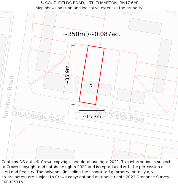 5, SOUTHFIELDS ROAD, LITTLEHAMPTON, BN17 6AF: Plot and title map