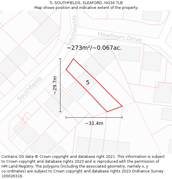 5, SOUTHFIELDS, SLEAFORD, NG34 7LB: Plot and title map