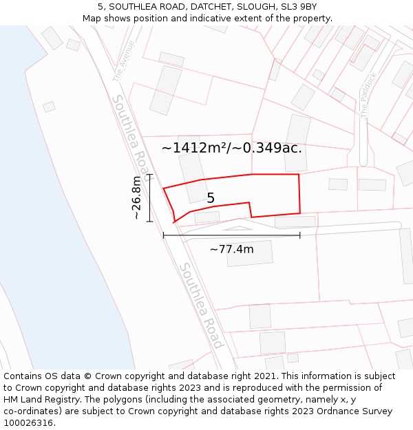 5, SOUTHLEA ROAD, DATCHET, SLOUGH, SL3 9BY: Plot and title map