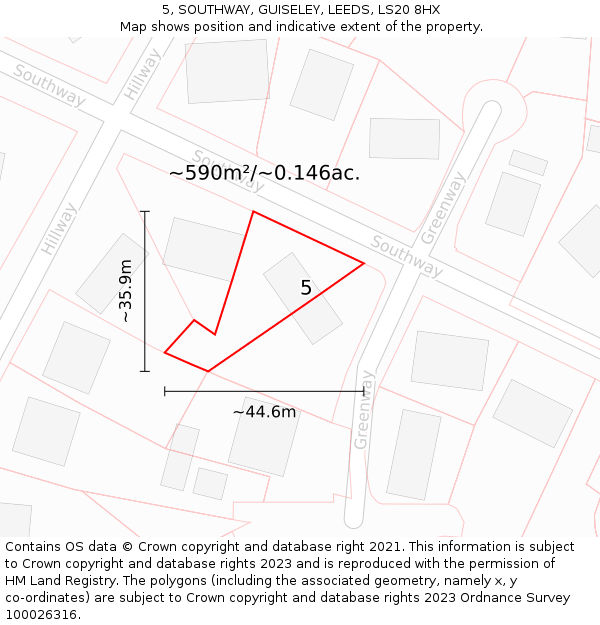 5, SOUTHWAY, GUISELEY, LEEDS, LS20 8HX: Plot and title map