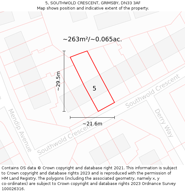 5, SOUTHWOLD CRESCENT, GRIMSBY, DN33 3AF: Plot and title map