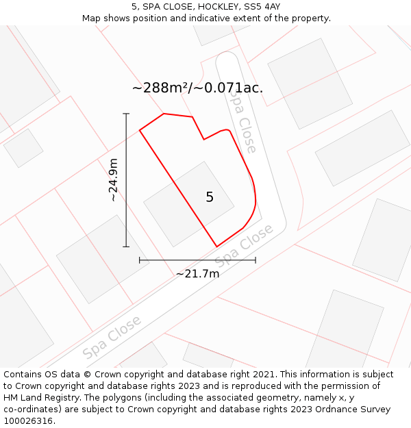 5, SPA CLOSE, HOCKLEY, SS5 4AY: Plot and title map