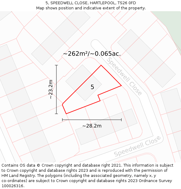 5, SPEEDWELL CLOSE, HARTLEPOOL, TS26 0FD: Plot and title map
