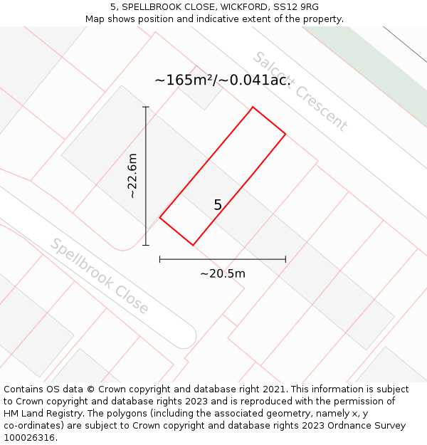 5, SPELLBROOK CLOSE, WICKFORD, SS12 9RG: Plot and title map