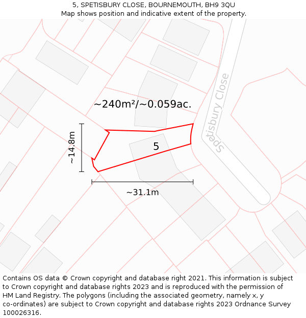 5, SPETISBURY CLOSE, BOURNEMOUTH, BH9 3QU: Plot and title map