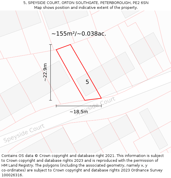 5, SPEYSIDE COURT, ORTON SOUTHGATE, PETERBOROUGH, PE2 6SN: Plot and title map