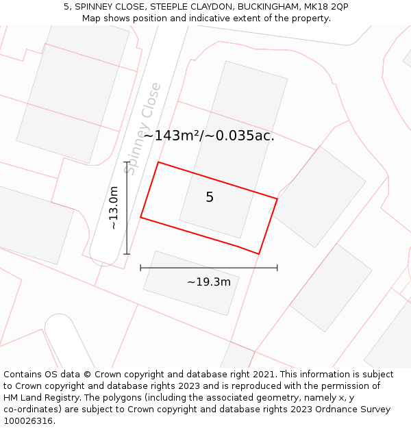 5, SPINNEY CLOSE, STEEPLE CLAYDON, BUCKINGHAM, MK18 2QP: Plot and title map