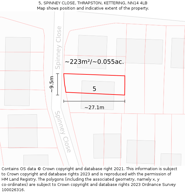 5, SPINNEY CLOSE, THRAPSTON, KETTERING, NN14 4LB: Plot and title map