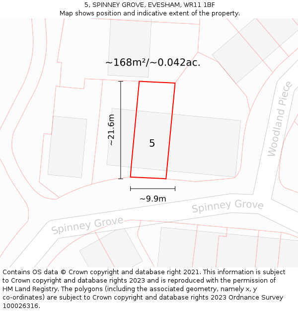 5, SPINNEY GROVE, EVESHAM, WR11 1BF: Plot and title map
