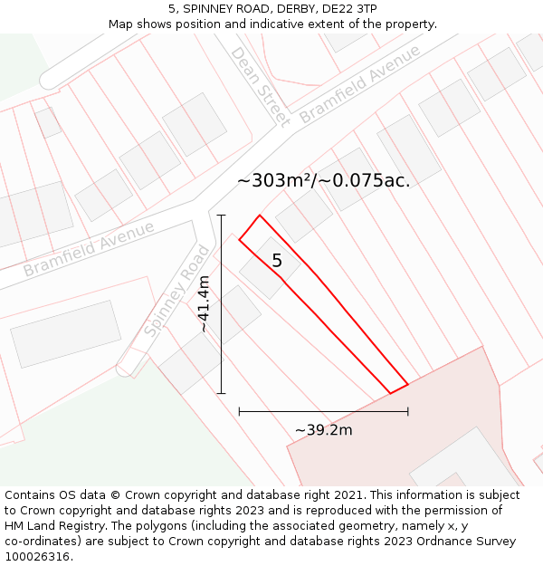 5, SPINNEY ROAD, DERBY, DE22 3TP: Plot and title map