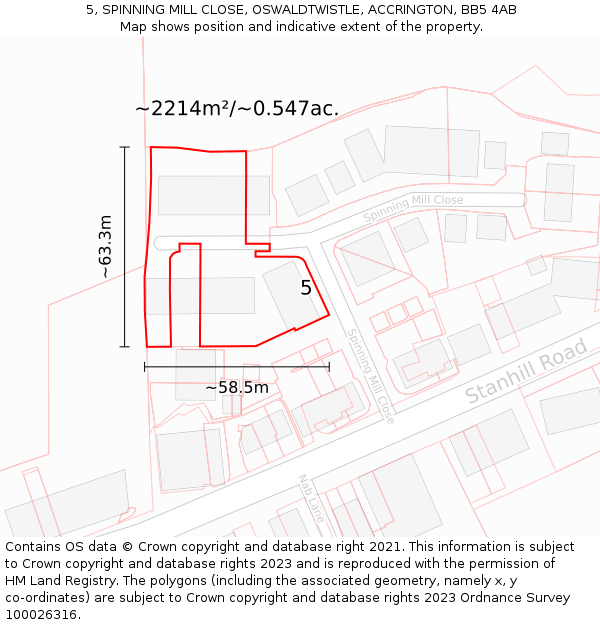 5, SPINNING MILL CLOSE, OSWALDTWISTLE, ACCRINGTON, BB5 4AB: Plot and title map