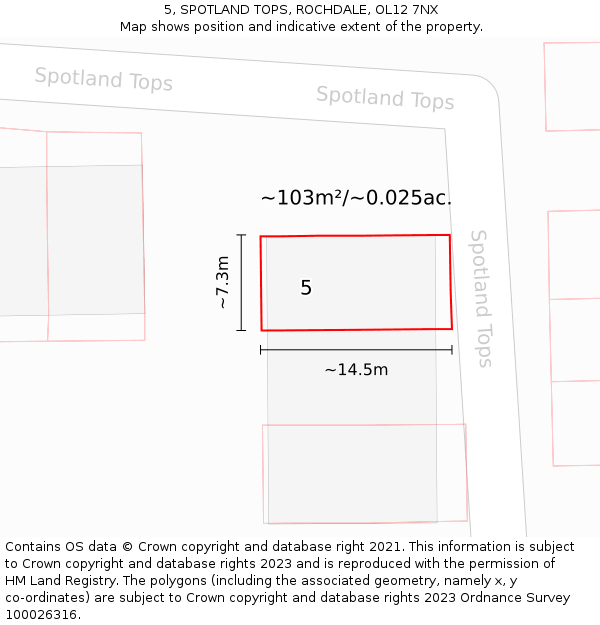 5, SPOTLAND TOPS, ROCHDALE, OL12 7NX: Plot and title map