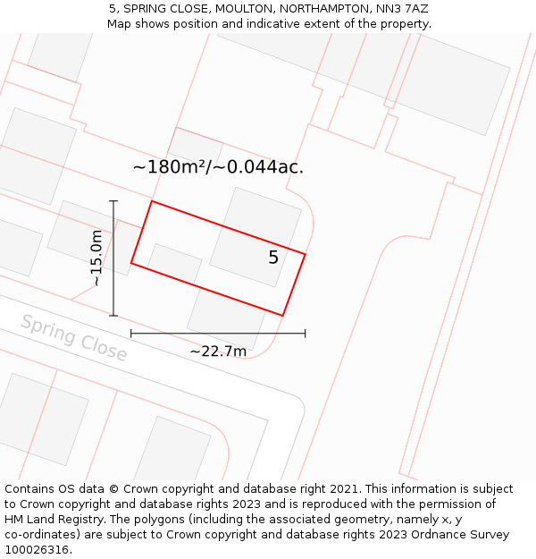 5, SPRING CLOSE, MOULTON, NORTHAMPTON, NN3 7AZ: Plot and title map