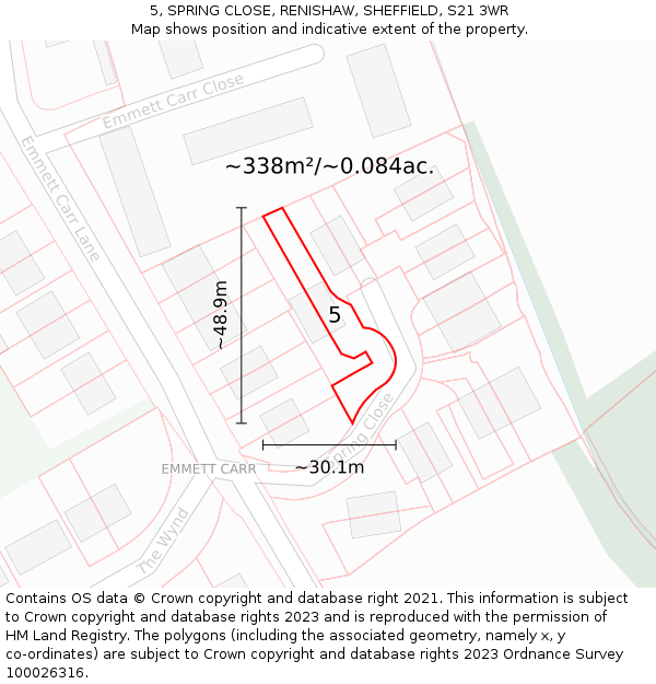 5, SPRING CLOSE, RENISHAW, SHEFFIELD, S21 3WR: Plot and title map