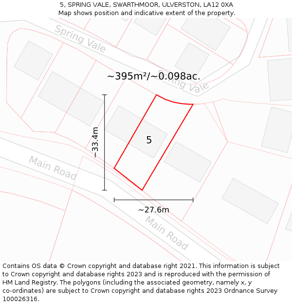 5, SPRING VALE, SWARTHMOOR, ULVERSTON, LA12 0XA: Plot and title map